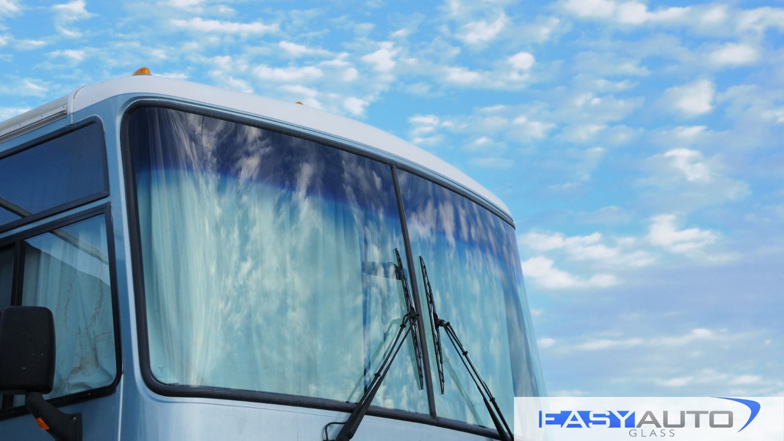A pristine RV windshield, ready to safely go on trips